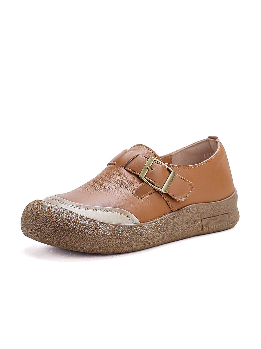 Women Summer Pure Color Leather Flat Shoes