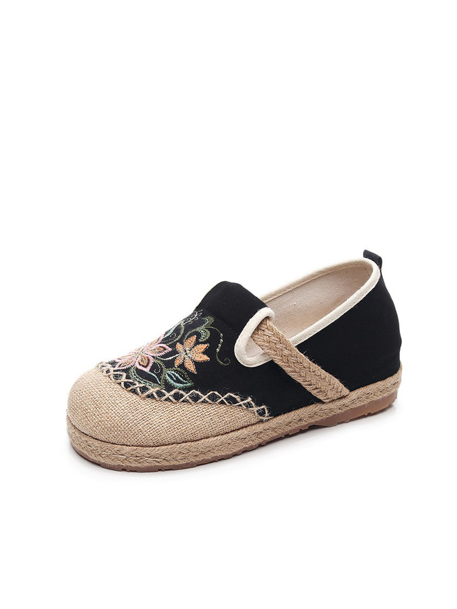 Women Summer Artsy Flower Embroidery Flat Shoes