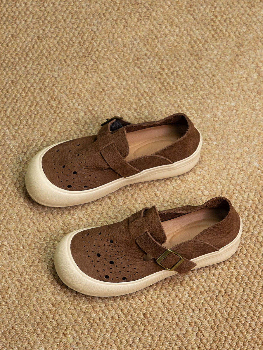 Women Summer Vintage Genuine Leather Flat Shoes