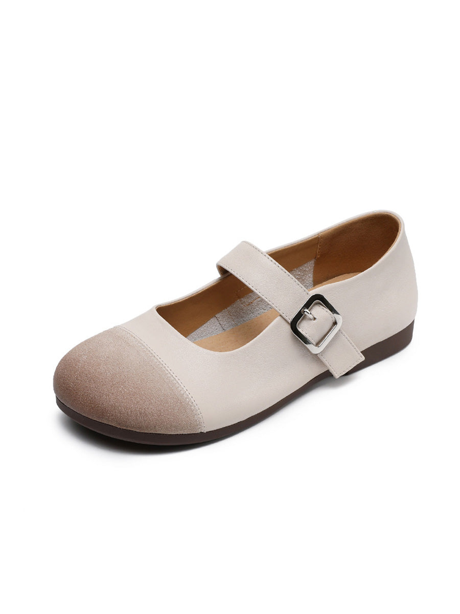 Women Summer Casual Soft Leather Spliced Low Heel Shoes