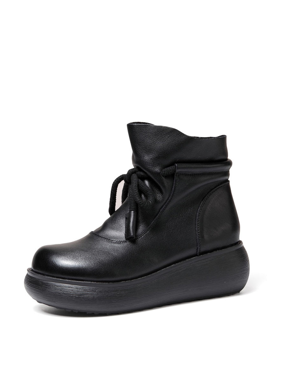Women Vintage Winter Leather Spliced Platform Boots