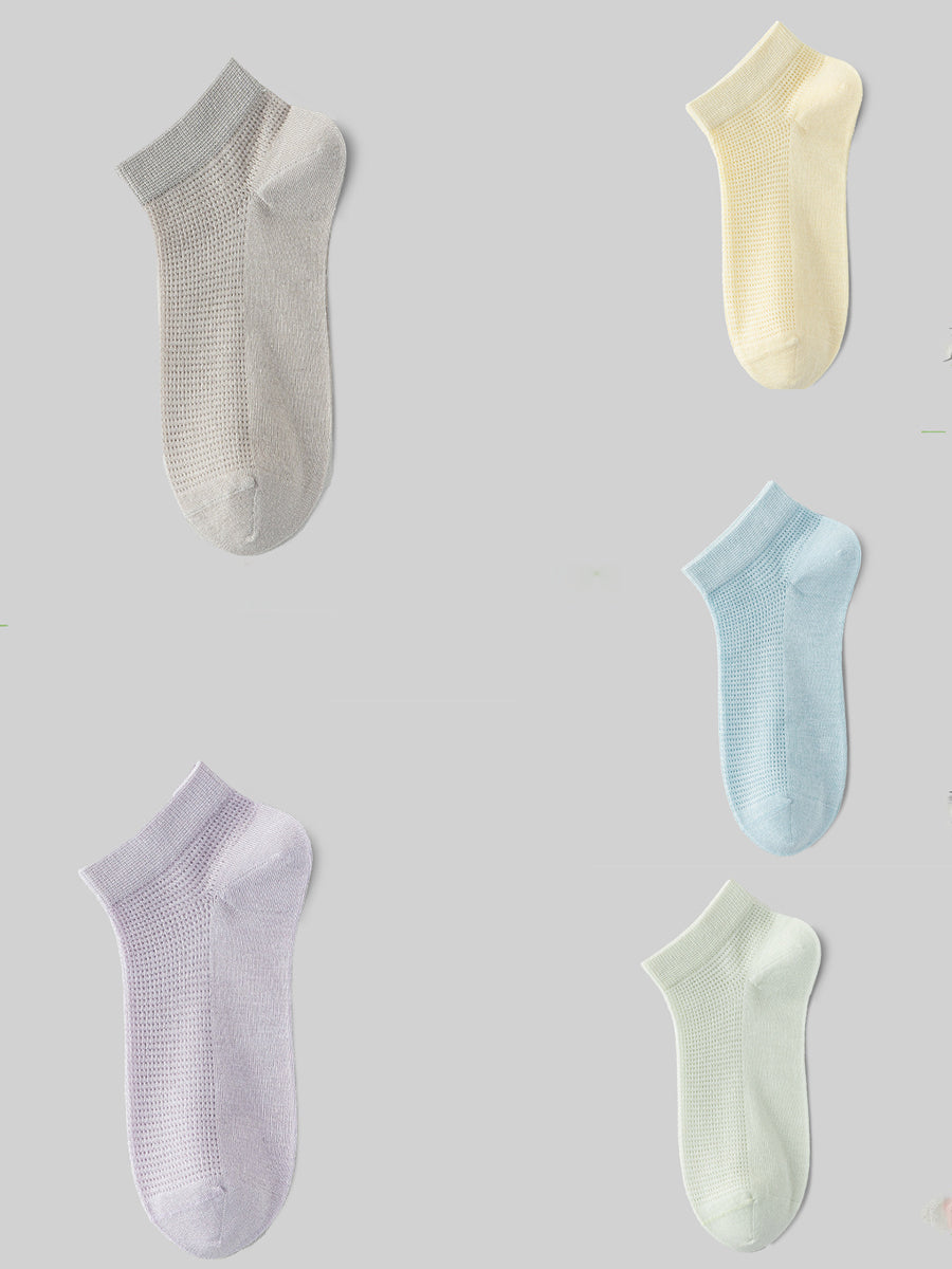 5 Pairs Women Summer Pure Color Short Socks