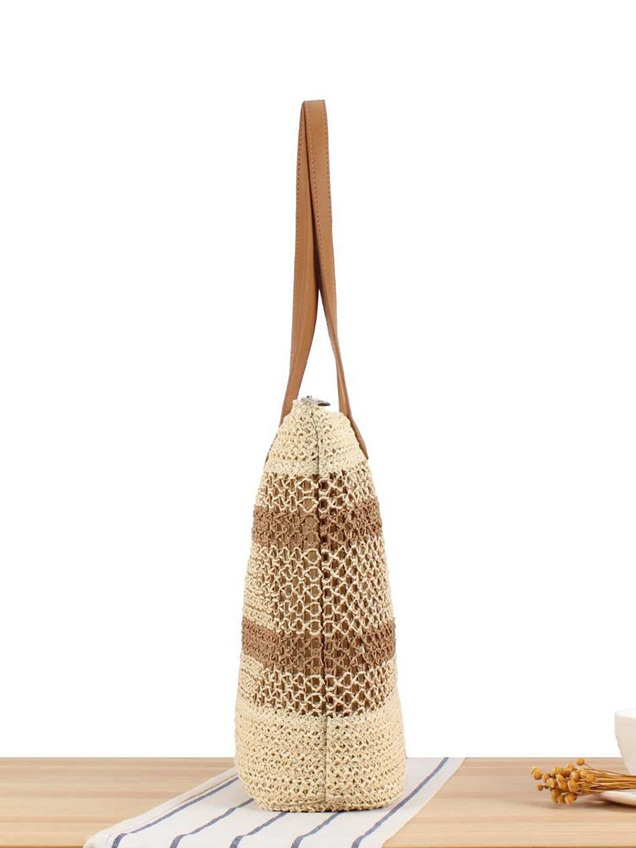Women Casual Colorblock Straw Weave Shoulder Bag