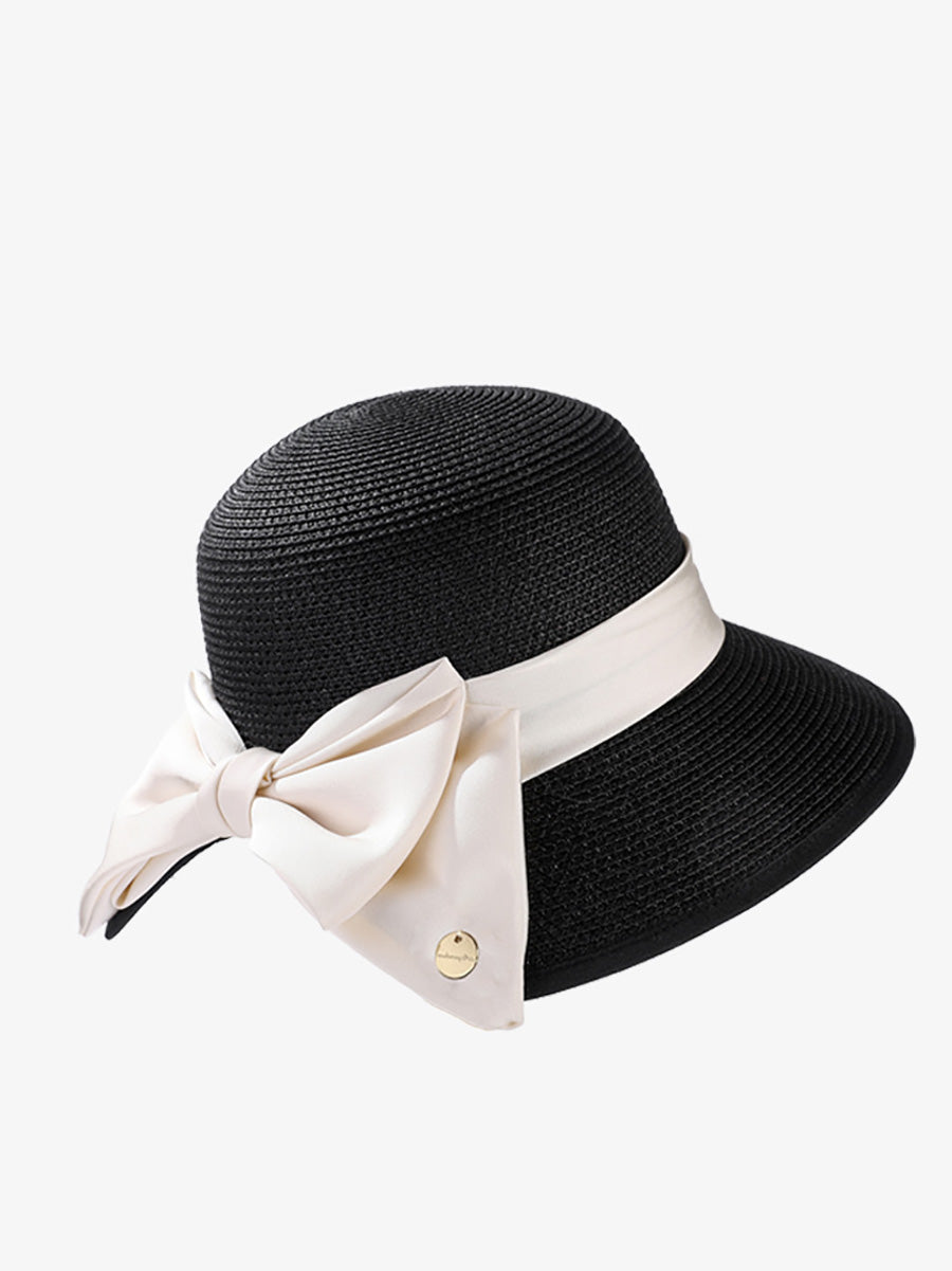 Women Straw Weave Stain Bowknot Sunproof Hat