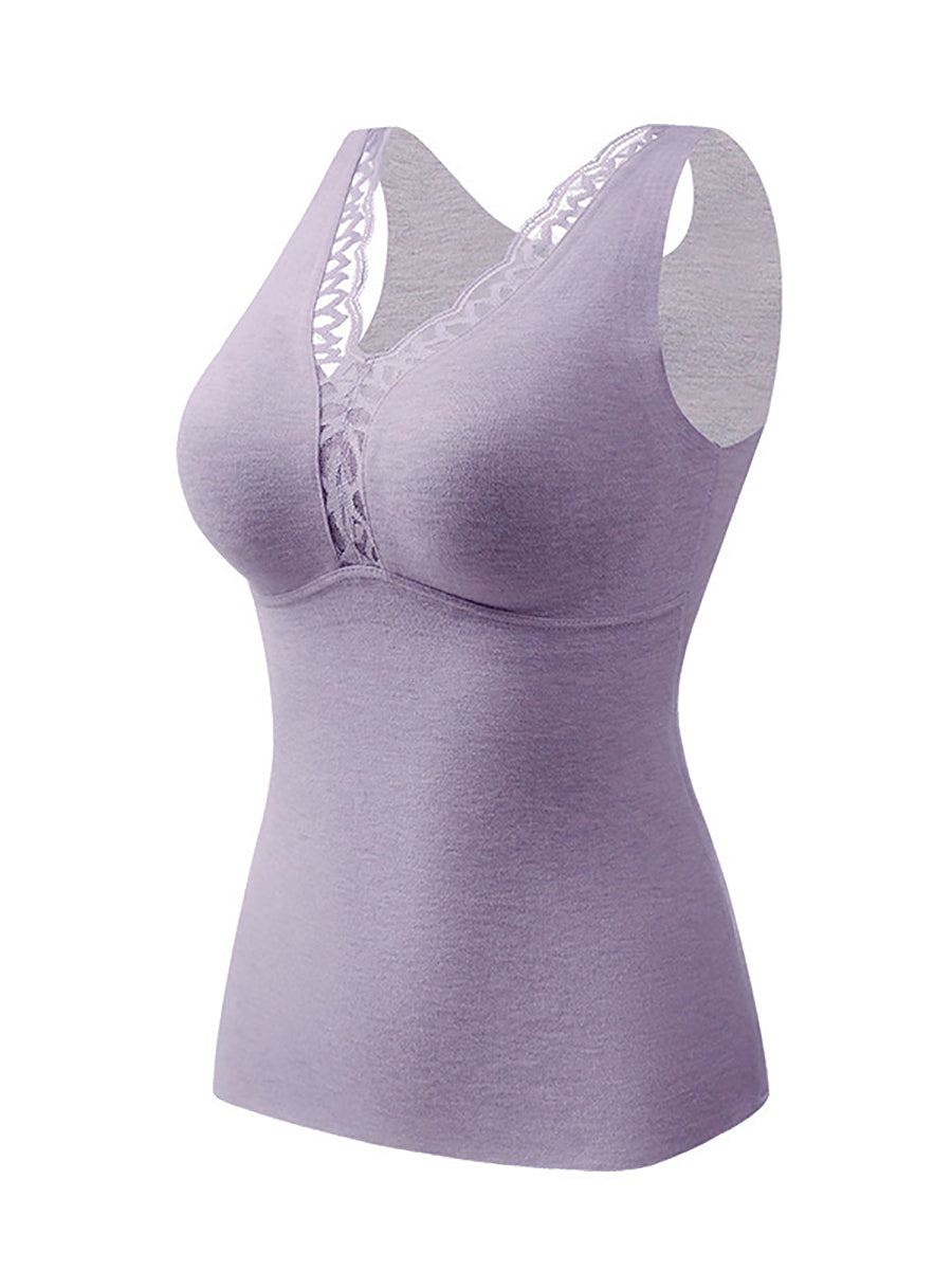 Women Winter Warm V-Neck Lace With Bra Pad Base
