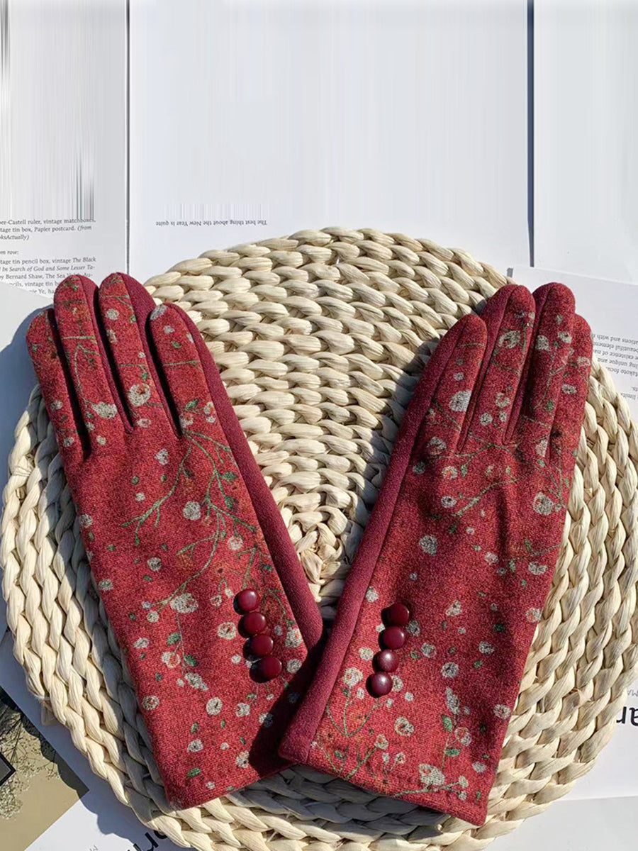 Winter Outdoor Floral Windproof Fashion Gloves