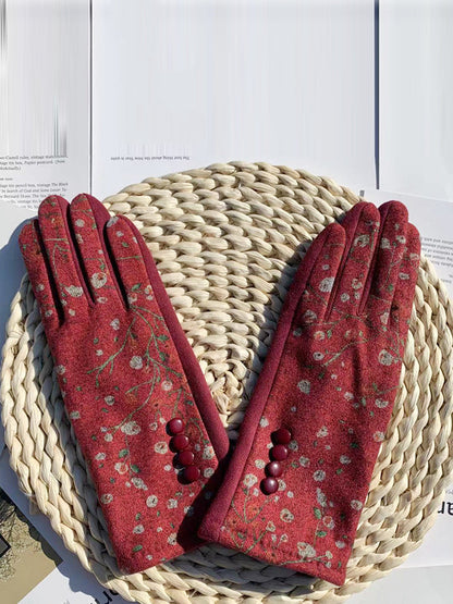 Winter Outdoor Floral Windproof Fashion Gloves