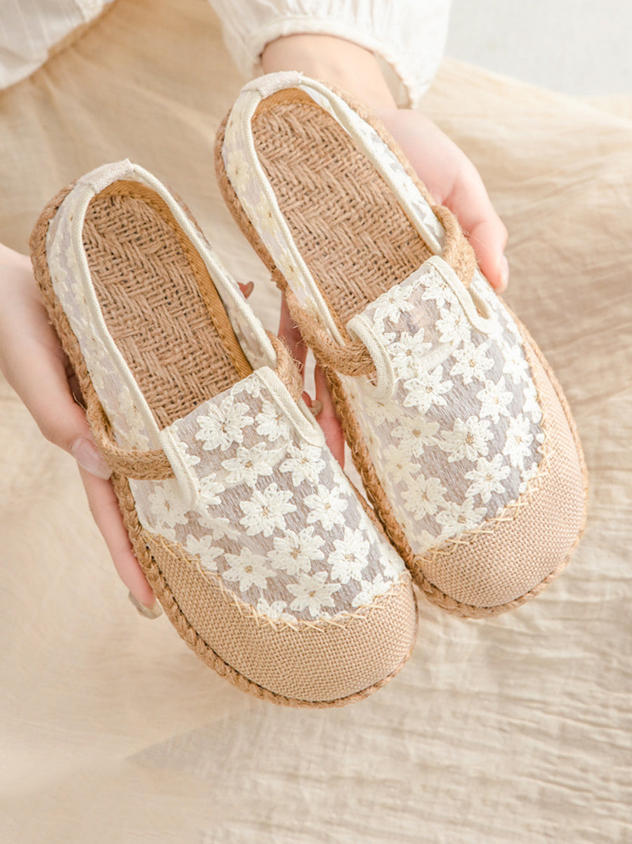 Women Artsy Summer Flower Embroidery Shoes