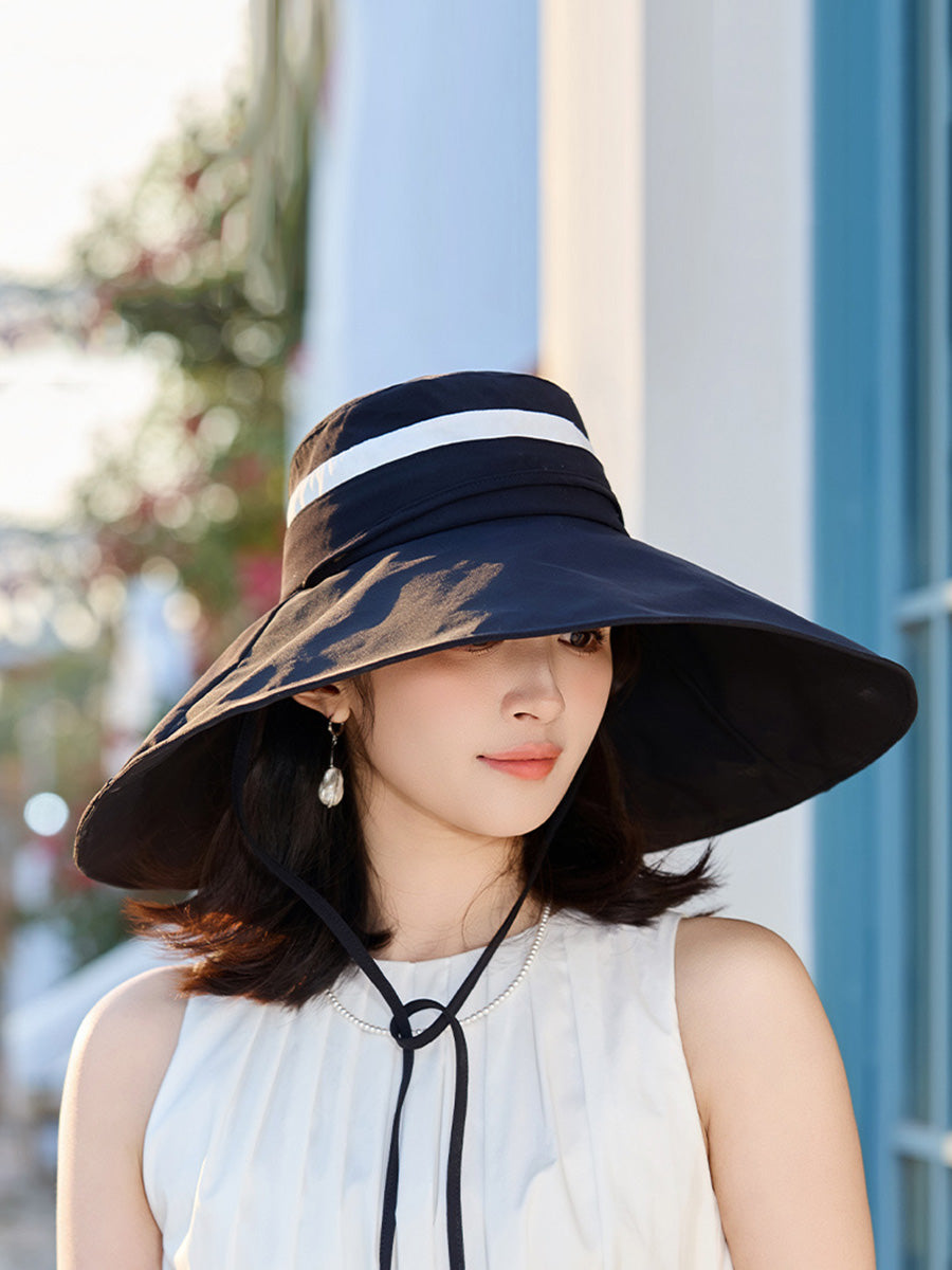 Women Casual Stripe Large Brim Sunproof Hat