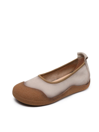 Women Summer Genuine Leather Colorblock Flat Shoes