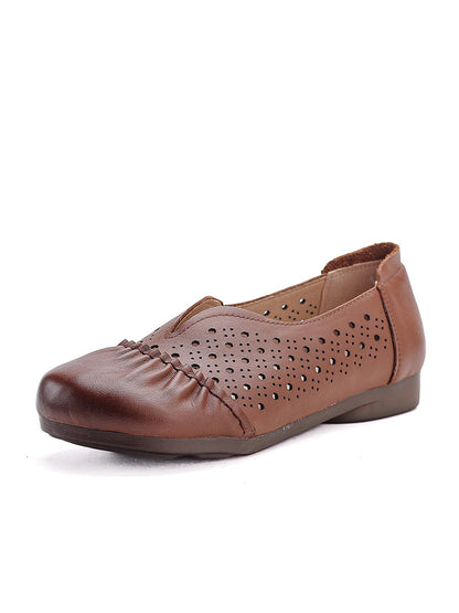 Women Casual Genuine Leather Hollow Out Low Heel Shoes