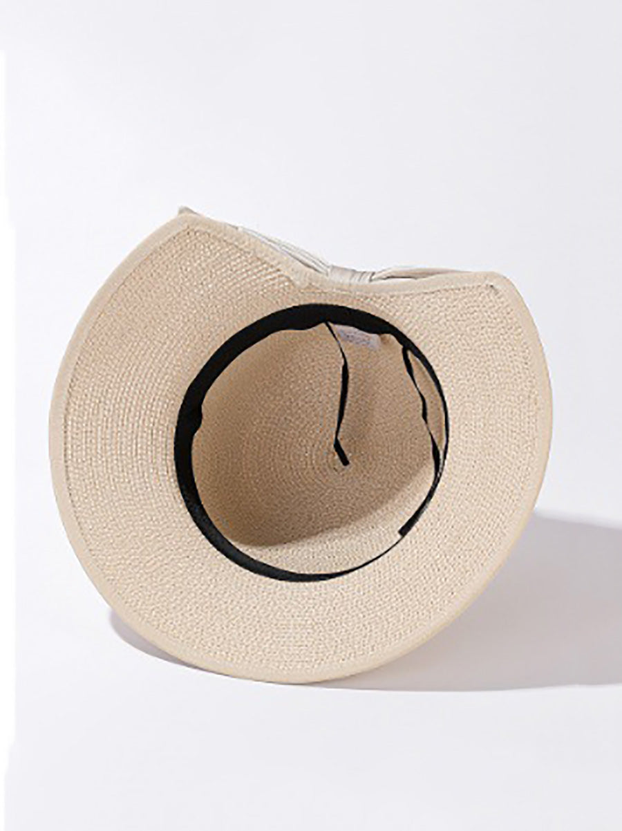 Women Straw Weave Stain Bowknot Sunproof Hat