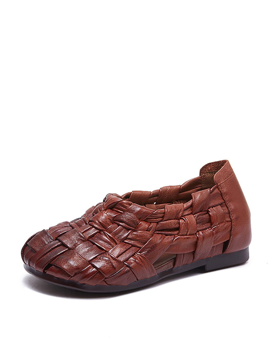 Women Summer Casual Leather Weave Low Heel Shoes