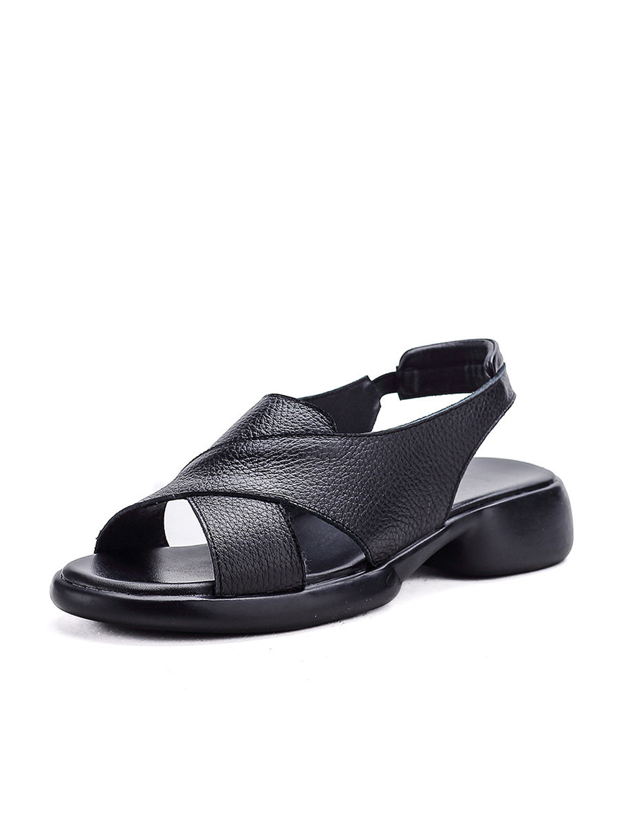 Women Casual Genuine Leather Cross Low Heel Sandals