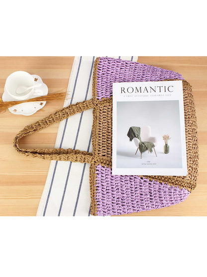 Women Casual Colorblock Straw Weave Shoulder Bag