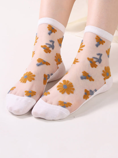 6 Pairs Women Summer Casual Flower Thin Socks