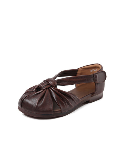 Women Summer Vintage Genuine Leather Spliced Sandals