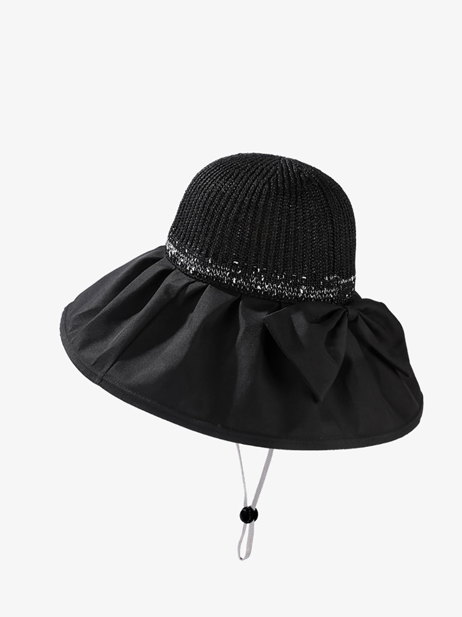 Women Summer Spliced Bowknot Large Brim Sunproof Hat