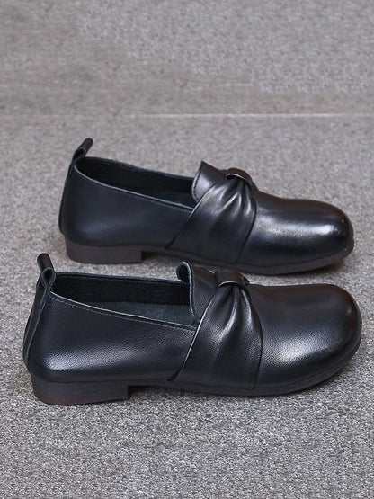 Women Vintage Soft Leather Knot Low Heel Shoes