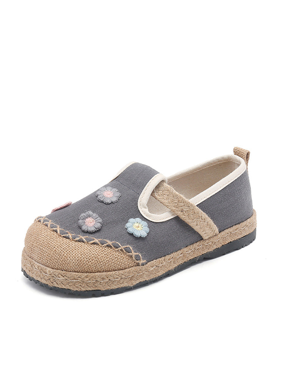 Women Artsy Summer Flower Embroidery Linen Shoes
