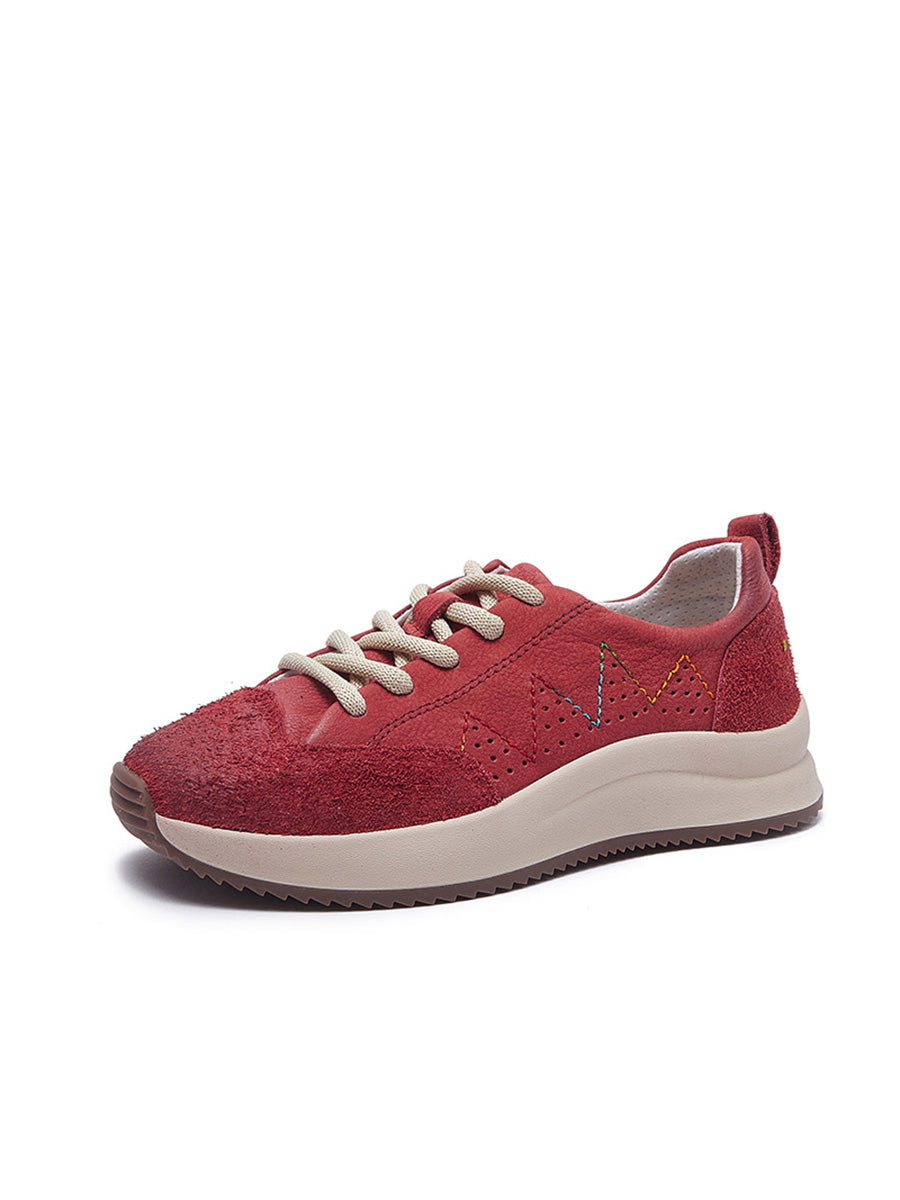 Women Genuine Leather Spliced Platform Sport Shoes