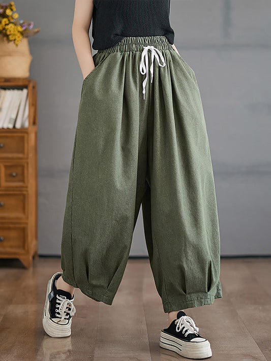 Women Summer Casual Pure Color Cotton Harem Pants