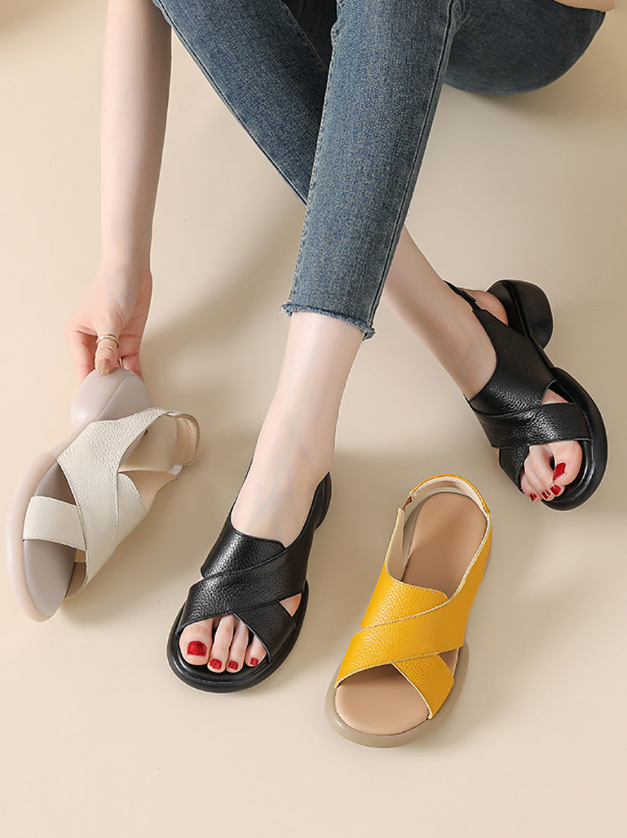 Women Casual Genuine Leather Cross Low Heel Sandals