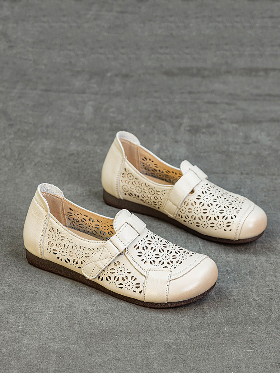 Women Summer Hollow Out Leather Low Heel Shoes