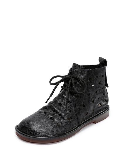 Women Summer Genuine Leather Hollow Out Ankle Boots