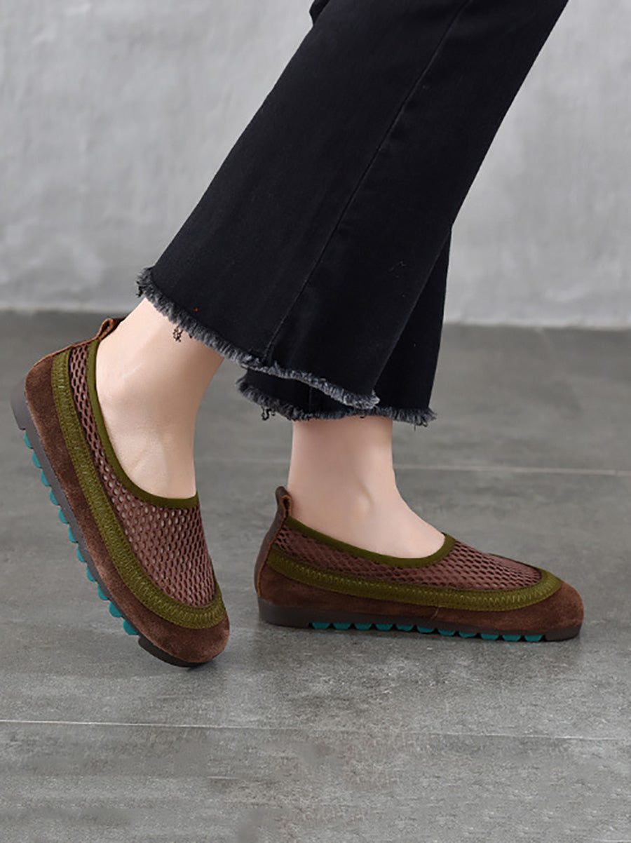 Women Summer Casual Leather Mesh Flat Shoes
