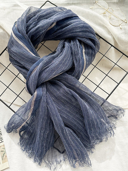 Women Summer Stripe Tassel Linen Shawl Scarf