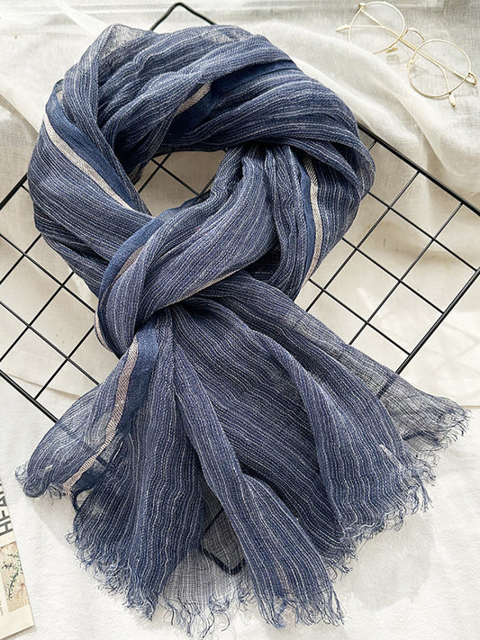 Women Summer Stripe Tassel Linen Shawl Scarf