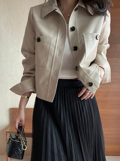 Long Sleeves Buttoned Pockets Lapel Jackets Outerwear
