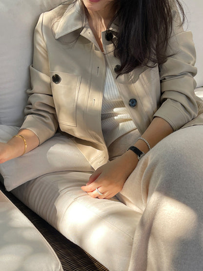 Long Sleeves Buttoned Pockets Lapel Jackets Outerwear