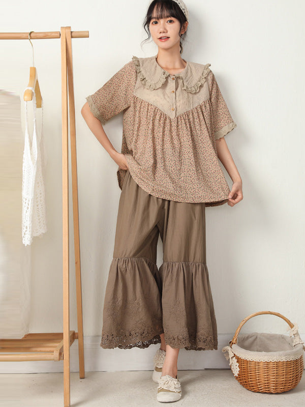 Vintage Loose Embroidered High Waisted Wide Leg Flared Pants