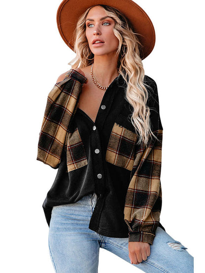 High-Low Long Sleeves Buttoned Plaid Pockets Split-Joint Lapel Jackets Outerwear