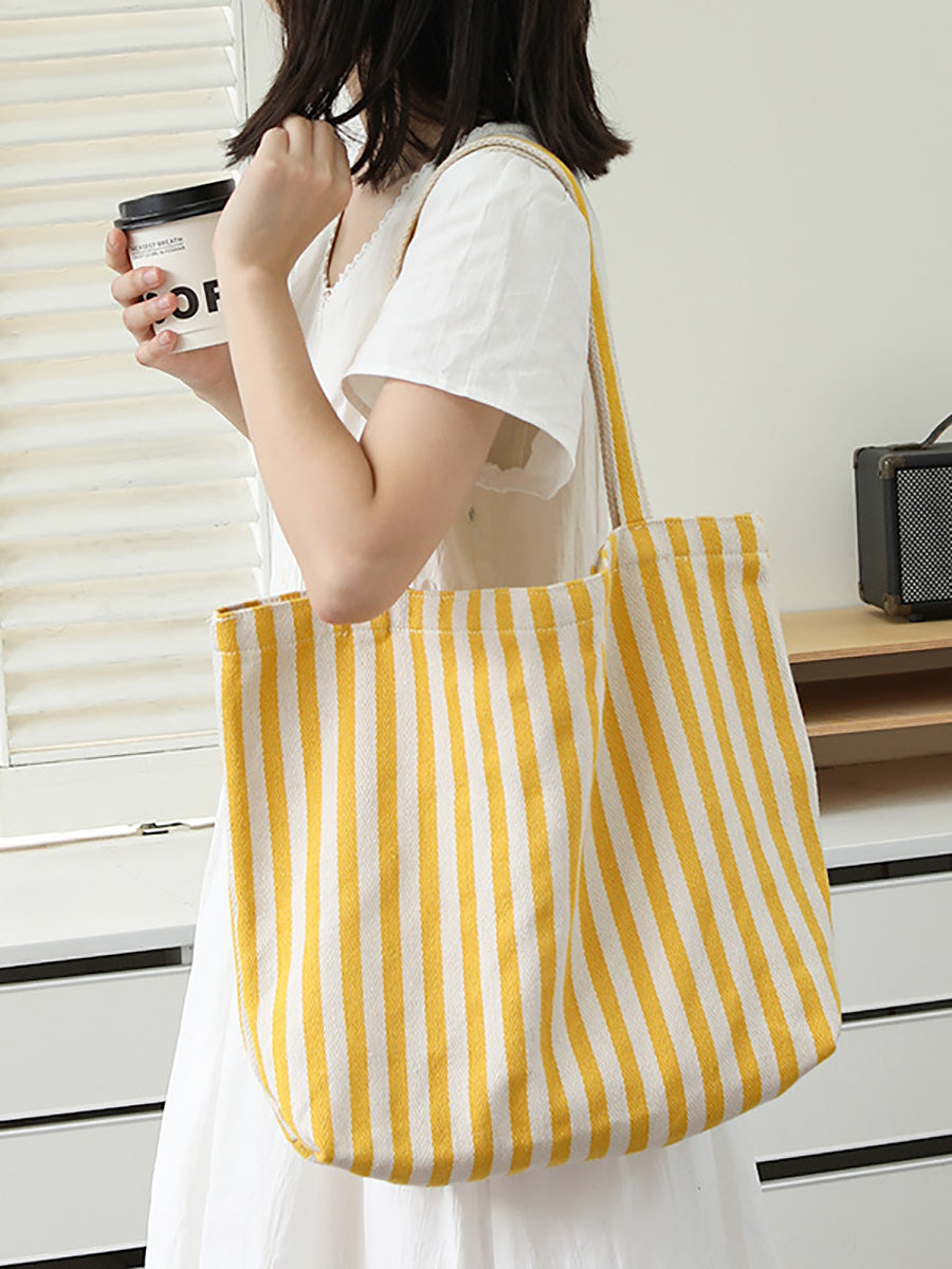 Women Casual Stripe Canvas Shoulder Bag