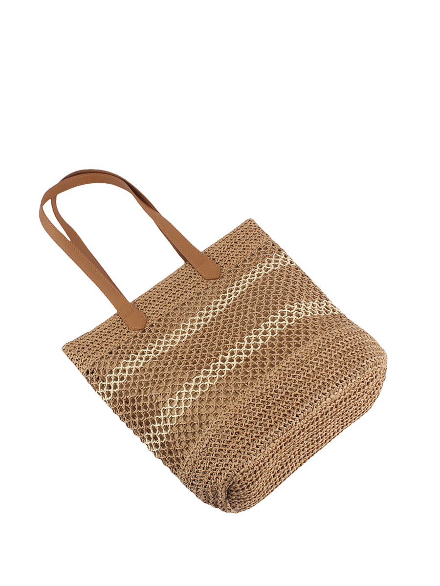 Women Summer Straw Weave Colorblock Shoulder Bag