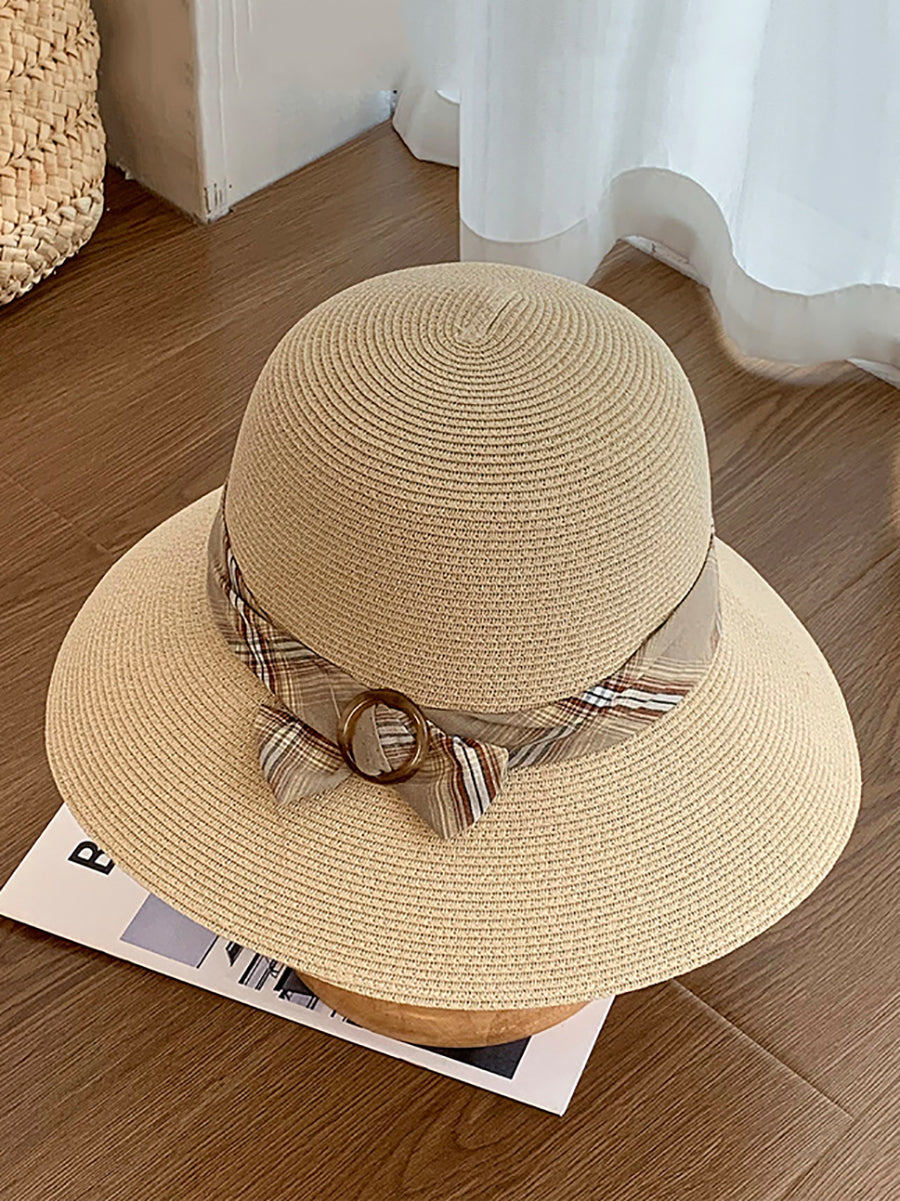 Women Summer Casual Ribbon Straw Hat
