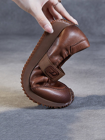 Women Summer Retro Solid Leather Platform Shoes