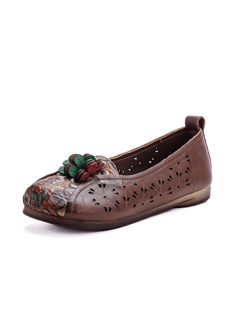 Women Summer Ethnic Flower Leather Spliced Shoes