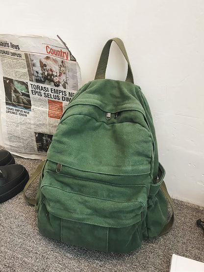 Women Casual Pure Color Canvas Backpack