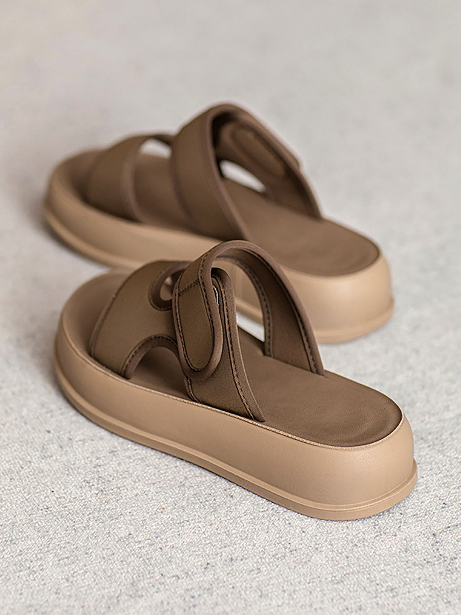 Women Summer Casual Genuine Leather Platform Slippers