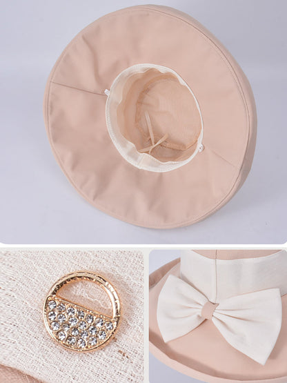 Women Summer Sunproof Colorblock Bowknot Hat