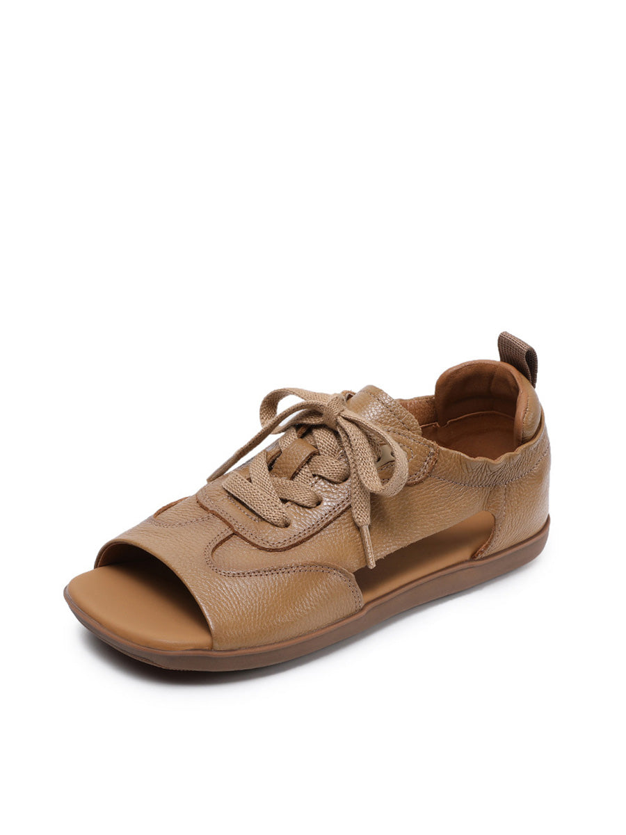 Women Summer Genuine Leather Open Toe Flat Sandals