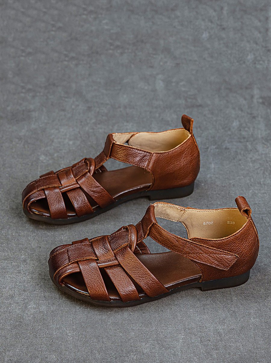 Women Summer Genuine Leather Low Heel Sandals