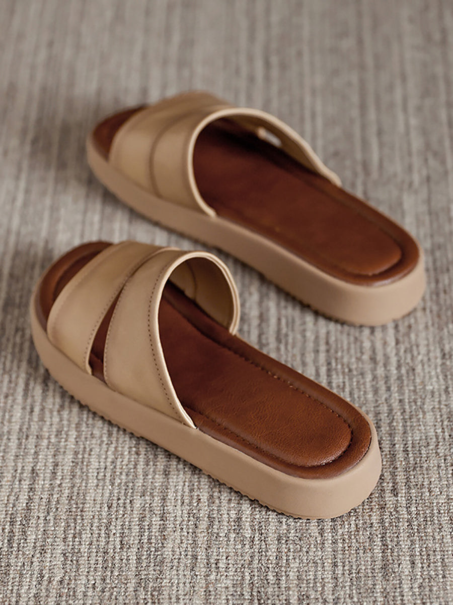 Women Summer Casual Genuine Leather Flat Slippers