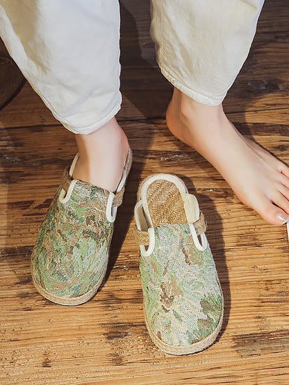 Women Summer Print Linen Flat Slippers