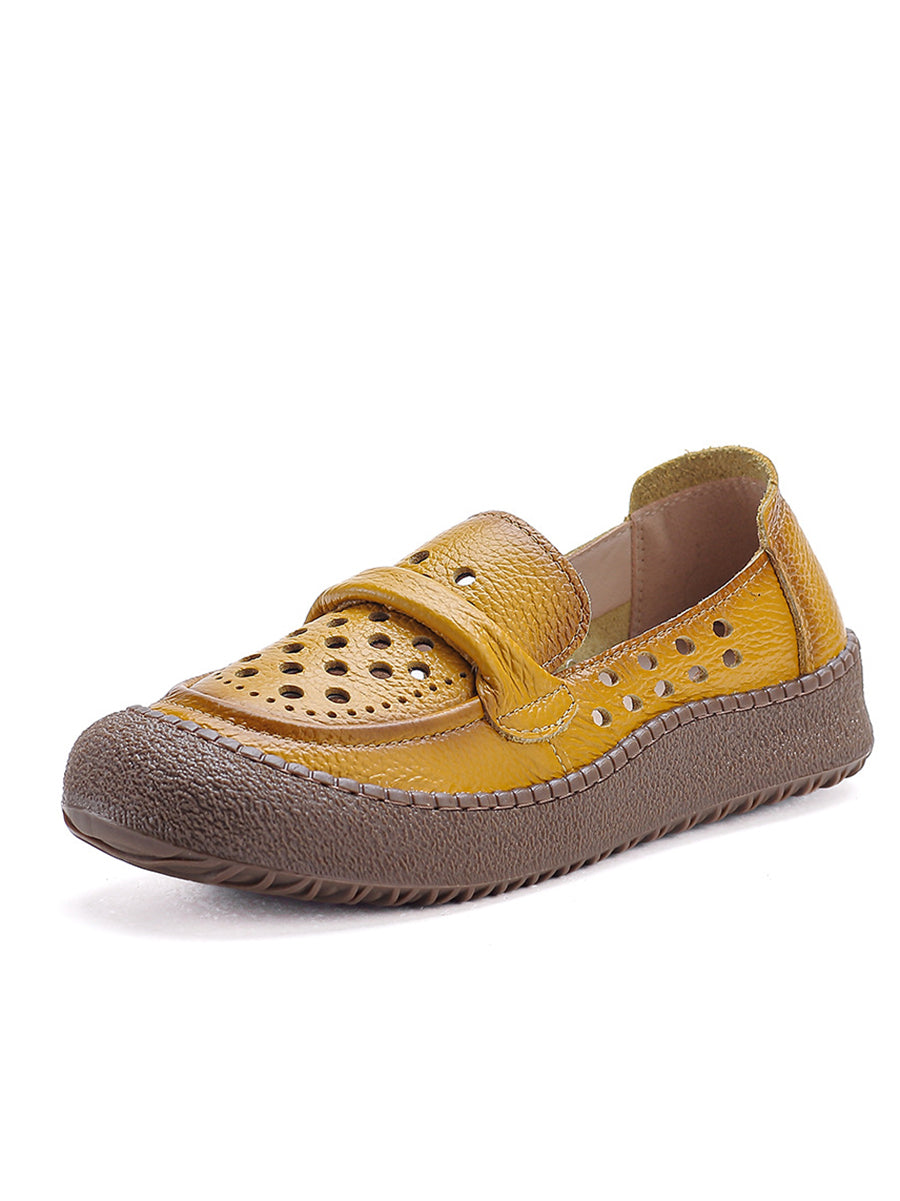 Women Summer Leather Hollow Out Flat Shoes