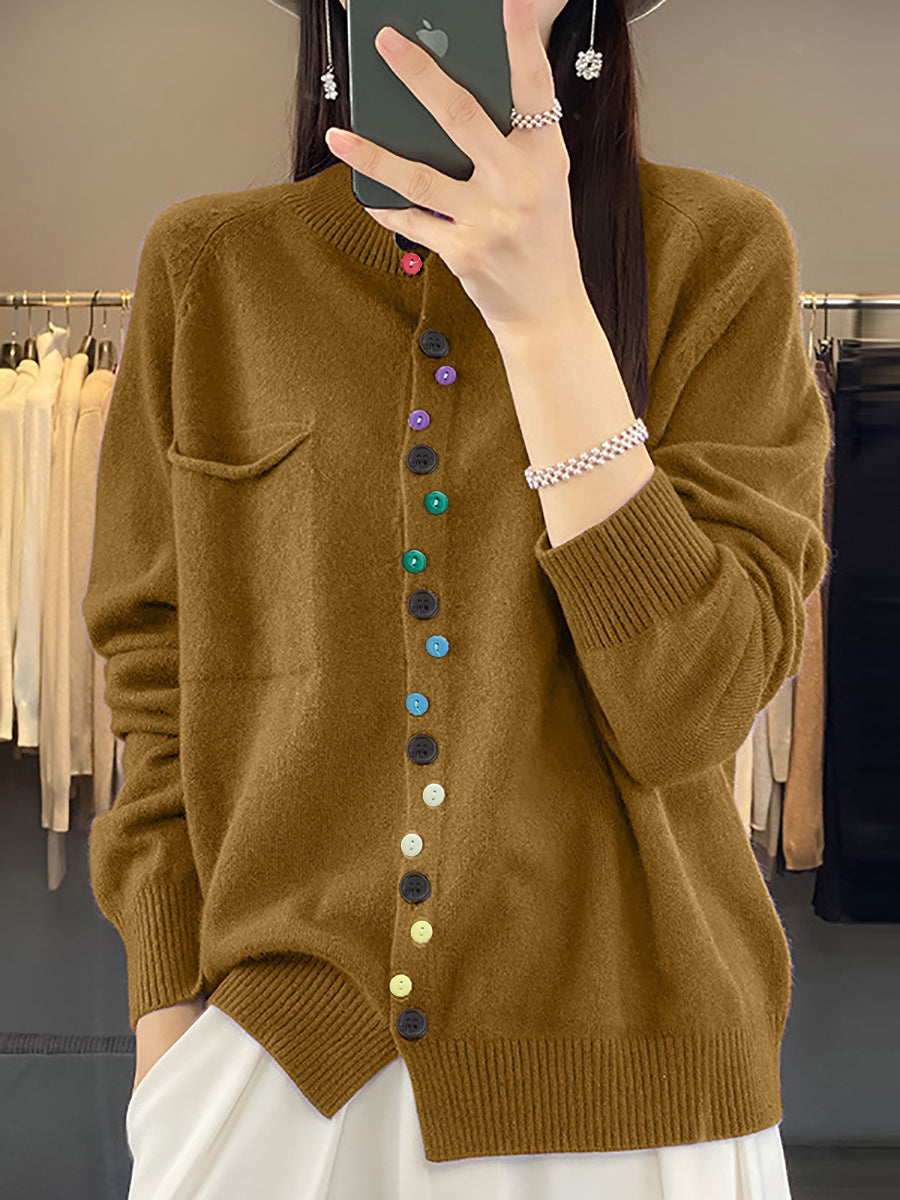 Women Autumn O-Neck Pure Color Knit Sweater